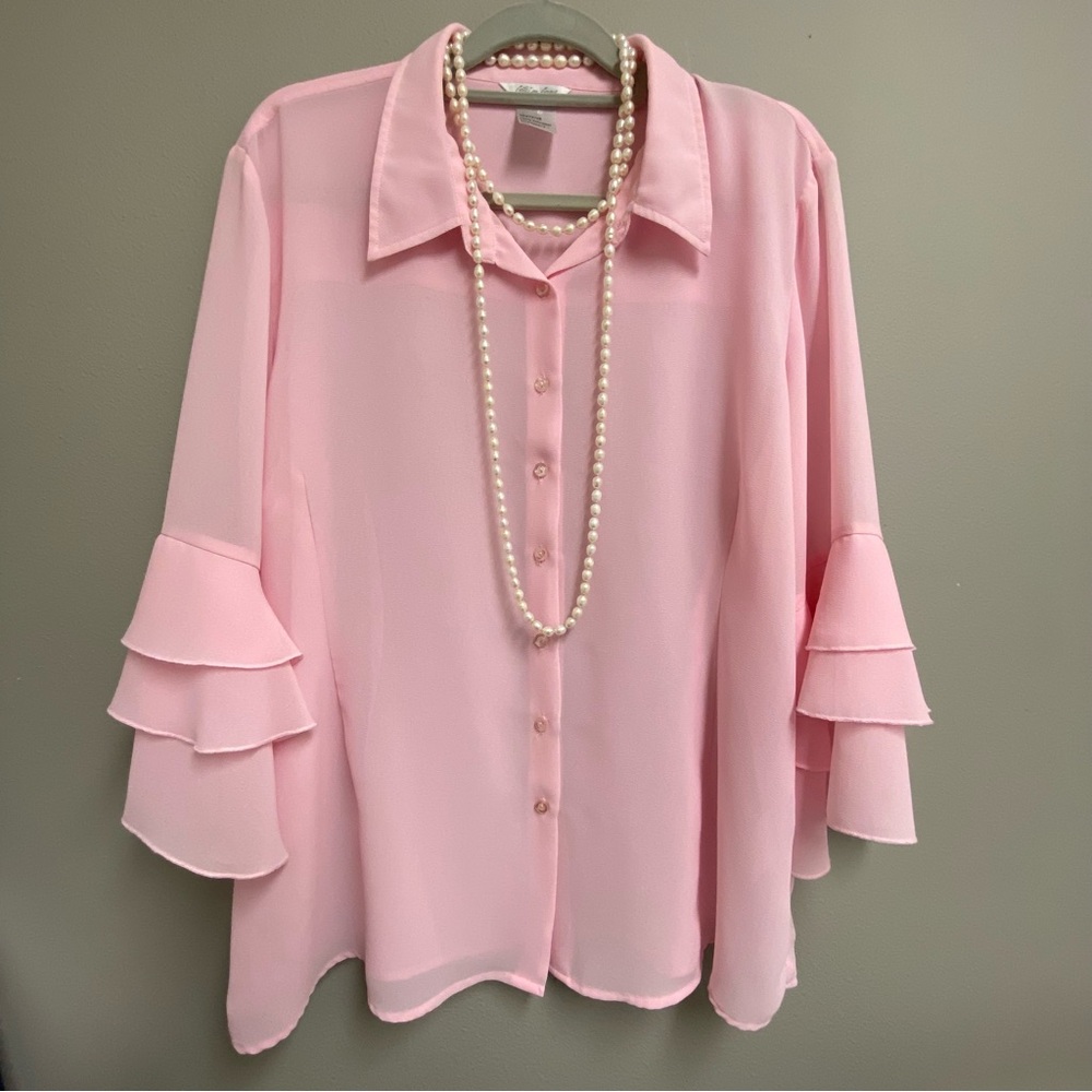 ❤️🎉 Elegant Oversized Pink Ruffled Sleeve Blouse - Picture 5 of 11
